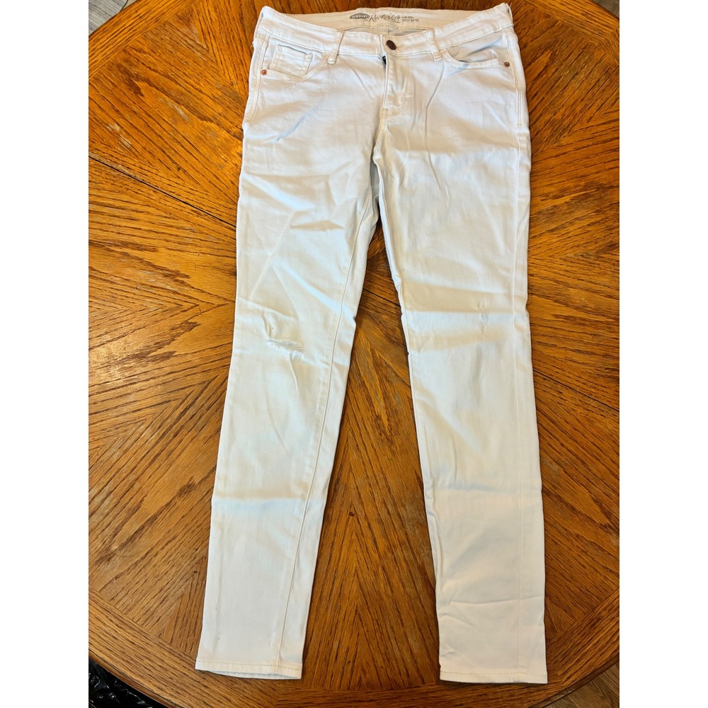 Old Navy Rockstar Low Rise Skinny Jeans White Distressed 8 Regular Stretch